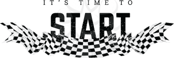 Checkered flag with the word Start. T-shirt design on white background