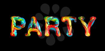 Colorful 3d text party. Vector illustration on black background