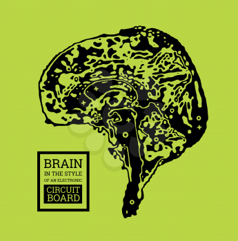 The brain is in the form of a topographic map or an electronic printed circuit board. Vector illustration