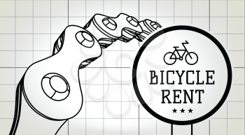 Bicycle rent sign on blueprint background with bicycle chain. Vector illustration