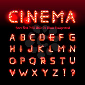 Retro cinema font. Vector illustration on black background. Can be used for christmas, happy new year, happy birthday and more.