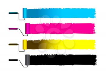 CMYK concept vector illustration with brushes on white background