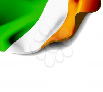 Waving flag of Ireland close-up with shadow on white background. Vector illustration with copy space for your design