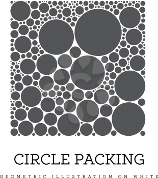 Circle packing vector illustration. Circles are placed in such a way that they touch, but do not intersect. Illustration on white