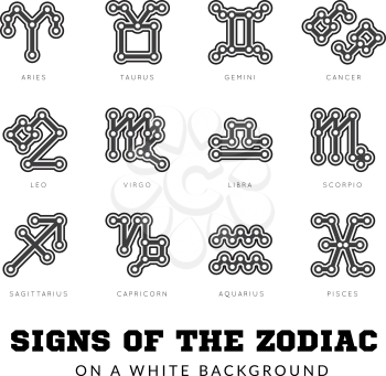 Zodiac signs. Thin line vector icons. Illustration on grey background