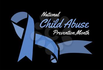 National Child Abuse Prevention Month. Vector illustration with blue ribbon on black
