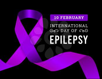 International epilepsy day with purple ribbon. Vector illustration on black