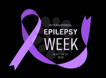 International epilepsy week with purple ribbon. Vector illustration on black