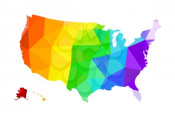 The LGBT flag in the form of a map of the United States of America. Vector illustration