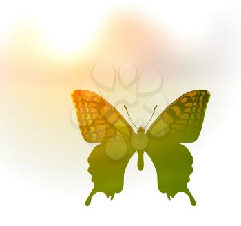 Vector illustration of a butterfly in the style of double exposure. Greetings to spring or summer in light tones