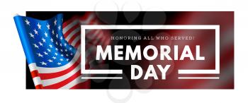 Memorial day vector illustration with waving flag of united states of america on background
