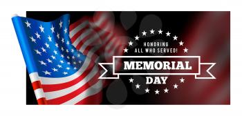 Memorial day vector illustration with waving flag of united states of america on background