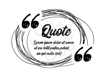 Drawn quotes and a frame to highlight the frame, quotes and other text in the article, or as a separate element. Vector illustration on white background