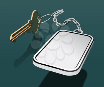 Key with keychain on a chain, with a place for your logo. Mock up vector illustration