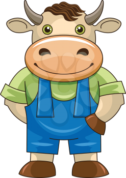 Cartoon cute bull isolated on white. This vector illustration can be used as a print on T-shirts or other uses