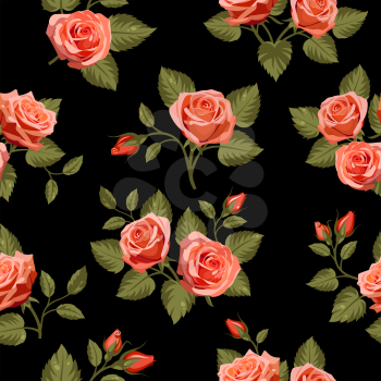 Floral seamless background with red roses on black.  Use for fabric design, pattern fills and decorating greeting cards, invitations