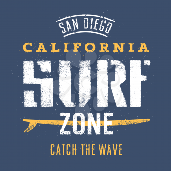 Surfing artwork. San Diego California Surf zone. Catch the wave. T shirt graphics