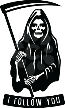 T-shirt design with slogan. Concept for Graphic Tee. Death with scythe. Skeleton vector illustration.