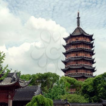 Ancient north temple tower, the landmark of Suzhou, China. Photo in Suzhou, China.