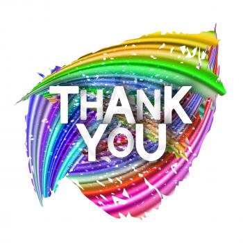 Thank You Text Banner with Art Rainbow Gradient Brush Stroke, Creative Colorful Spectrum Poster, Artistic Template with White Typography Font, Eps10 Vector Illustration – Vector