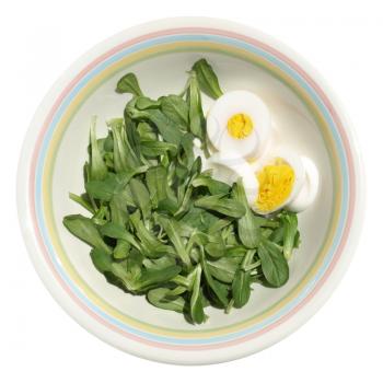 Green salad with lettuce and eggs in a dish