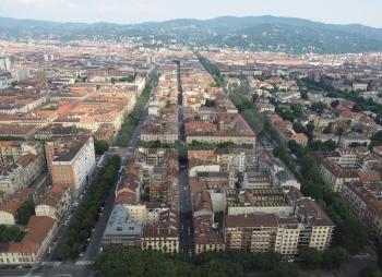Aerial view of the city centre of Turin, Italy
