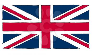 hand drawn national flag of the United Kingdom (UK) aka Union Jack, line art colour filled