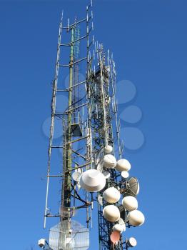Communication tower radio mast with antenna aerial