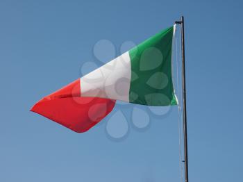 The national flag of Italy, Europe floating over blue sky