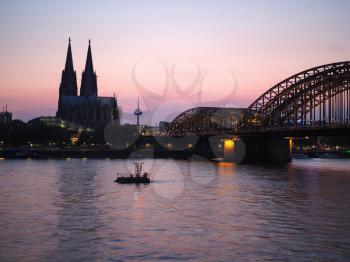 View of the city in Koeln, Germany From The River At Night