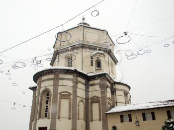 Church of Monte Dei Cappuccini Turin Italy - winter view with snow