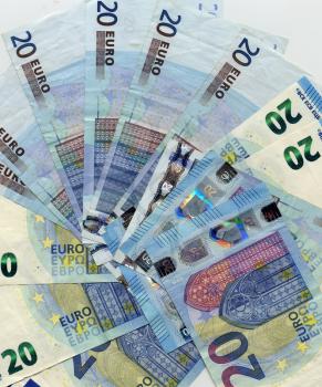 20 euro note money (EUR), currency of European Union useful as a background