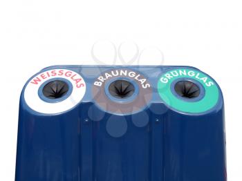 Glass waste sorting recycle bin based on glass colour in Germany