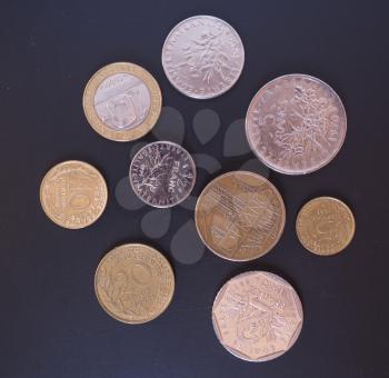 Vintage French Francs coins withdrawn since the introduction of Euro