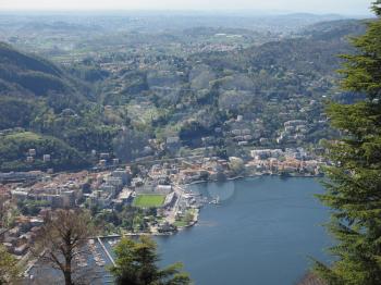 Aerial view of Lake Como, Italy seen from Brunate hill