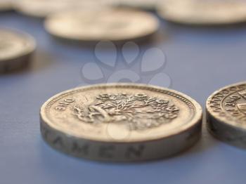 Macro image of British pound coins money