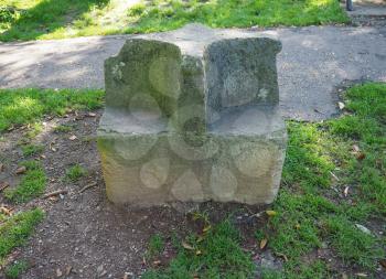 Carved stone seat presented to mark the Diamond Jubilee of Queen Victoria by stonemason John Hobbs in 1897 in Chepstow, UK