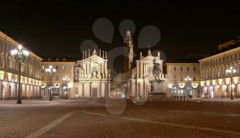 Piazza San Carlo in Turin (Torino) baroque architecture - at night