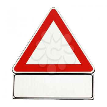 Warning signs, generic caution hazard traffic sign blank isolated over white background
