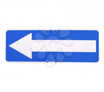 Blank direction arrow sign with copy space, type your own text, left arrow over blue background