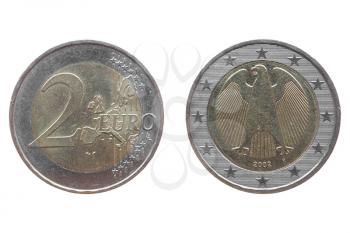 Two Euro coin isolated over white - front and rear side