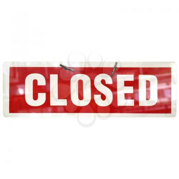 Closed sign a in shop window isolated over white background
