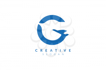 Design vector illustration of a combined form of the letter G and the plane. Minimalist and simple logo, flat style, modern icon and symbol