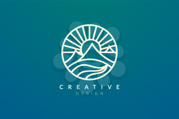 Logo design that combines circle objects with mountains. Minimalist and modern vector design for your business brand or product