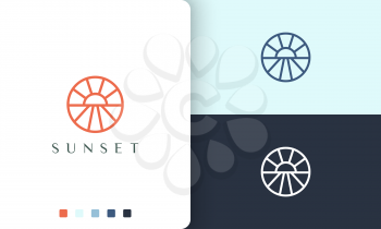 sun or sea circle logo in simple line art and modern style