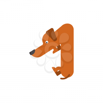 Figure 1 dog. Dachshund font one. Home pet ABC symbol. Home animal An Alphabet Sign
