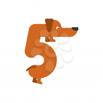 Figure 5 dog. Dachshund font five. Home pet ABC symbol. Home animal An Alphabet Sign
