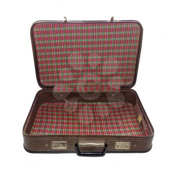 Old suitcase open isolated. Vintage case. Retro handbag