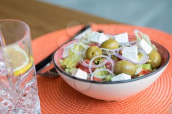 Tasty olive salad close up