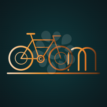 Bicycle parking icon vector. Gradient gold concept with dark background